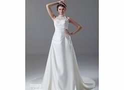 A-line Round-neck Beaded Asymmetrical Pleat