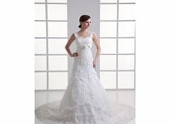 A-line Straps Beaded Bow Cathedral Train Lace