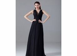 A-line V-neck Backless Pleat Floor-length