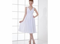 A-line V-neck Beaded Pleat Draped Knee-length