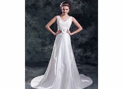 A-line V-neck Beading 3D-flower Bow Cathedral