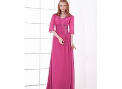 A-line V-neck Half-sleeves Beaded Floor-length