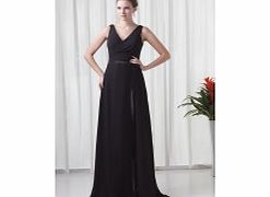 A-line V-neck Pleat Bow Belt Floor-length