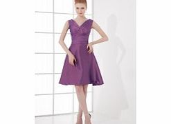A-line V-neck Pleat Bow Belt Knee-length Taffeta