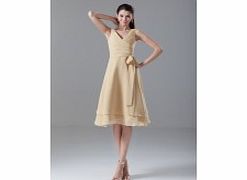 A-line V-neck Pleat Bow in Waist Short-length