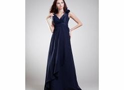 A-line V-neck Pleat Empire 3D-flower Sloping