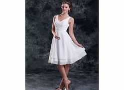 A-line V-neck Pleat Knee-length Bilayer Chiffon