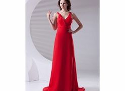 A-line V-neck Ruffles Sweep Train Chiffon Dress