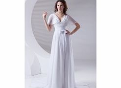 A-line V-neck Short-sleeves Beading Bow Belt