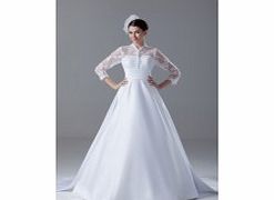 A-line V-neck Three-quarter Sleeve Lace Bow