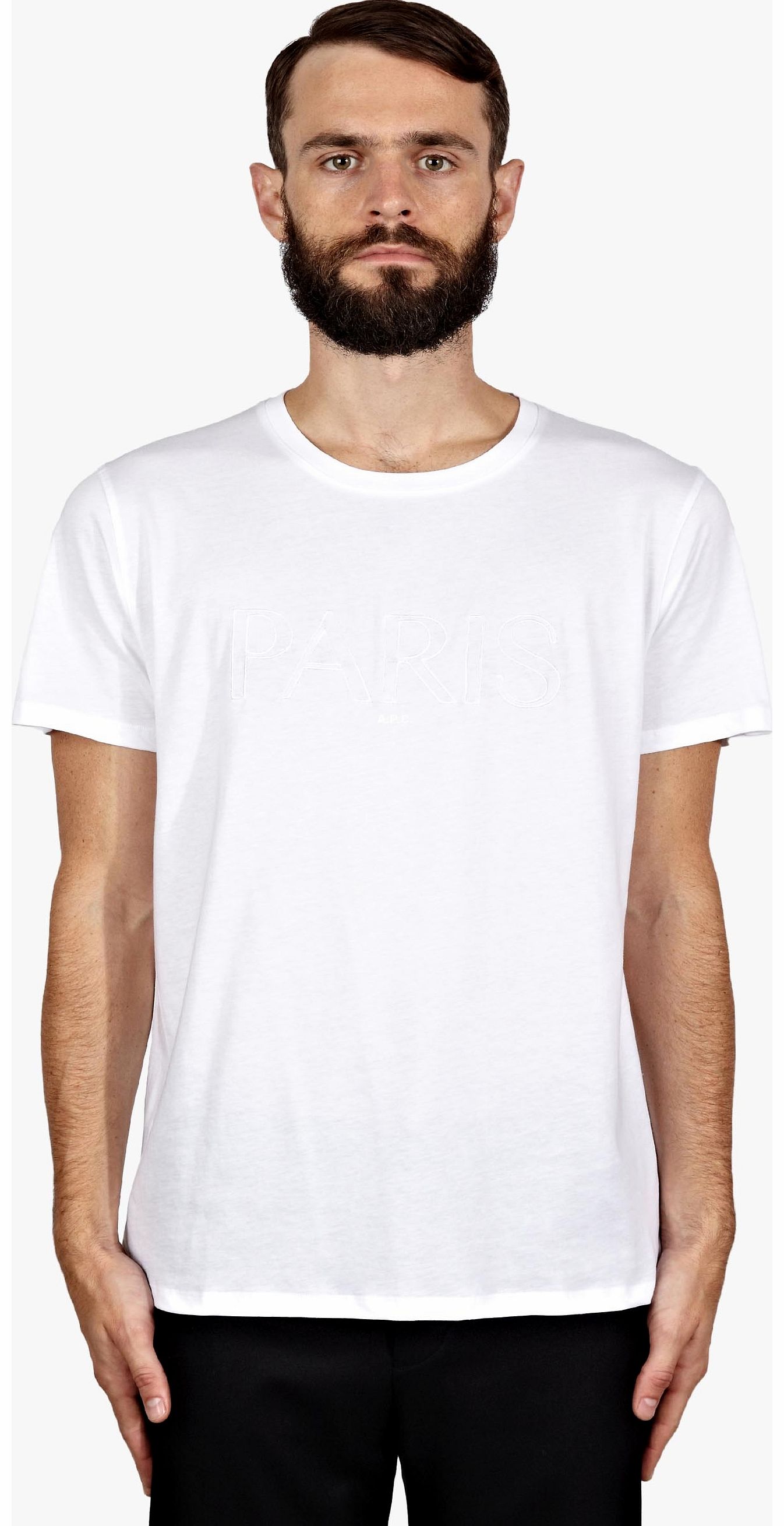 Mens White Paris Embroidered T-Shirt