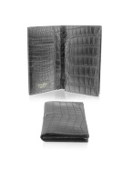 A.Testoni Black Crocodile Coat Wallet