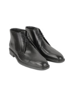 A.Testoni Black Label - Black Calf Leather Laced Up Ankle