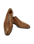 A.Testoni Caramel Washed Calf Leather Wingtip Oxford Shoes