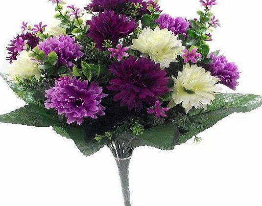 A1 Home 41cm Large Artificial Spikey Mum lilac / purple amp; cream flower bush Home Grave Wedding