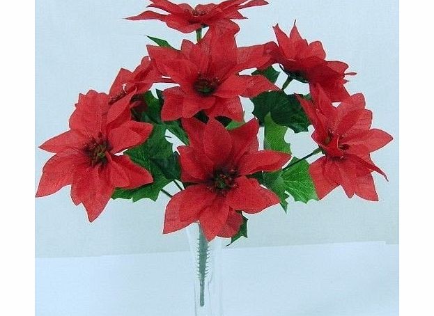 A1-Homes 3 x Artificial Silk Flower Red Poinsettia Bush - 7 Heads each - Christmas
