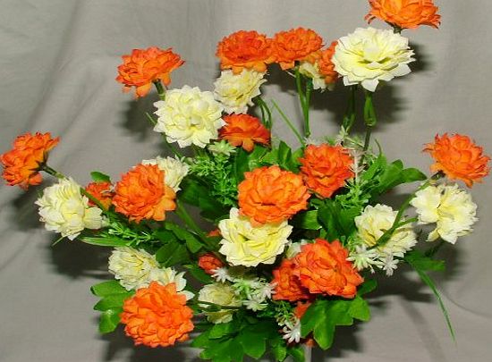 A1-Homes Gorgeous Artificial Silk Orange amp; Cream Mini Chrysanthemum / Mum bush with Leaves ca 35 flower heads - grave home spring flowers