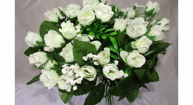 A1-Homes Luscious Artificial Silk Cream / Ivory Rose bush - 60 Heads with Gyp - Wedding Grave Home Decoration