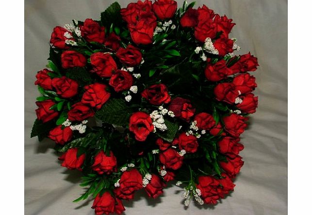 A1-Homes Luscious Artificial Silk Red Mini Rose bush - 60 Heads with Gyp - Wedding Grave Home Decoration