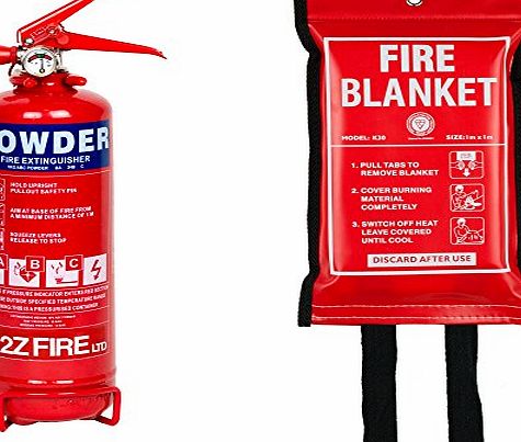 1kg Powder Fire Extinguisher & 1m x 1m Fire Blanket - Home Fire Safety Kit From A2Z Fire