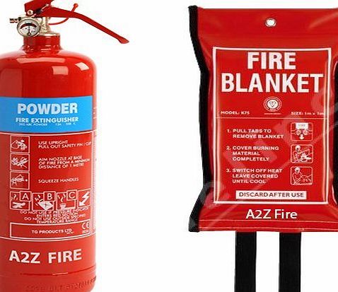 2kg Powder Fire Extinguisher & Fire Blanket from A2Z Fire - Premium Home Safety Kit With 5 year Warranty & Kitemarked to BS EN3, BSEN1869:1997 & CE Approved