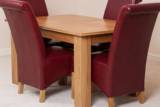 A2Z Furniture Stores HAMPTON SOLID OAK EXTENDING DINING TABLE amp; 4 RED MONTANA CHAIRS