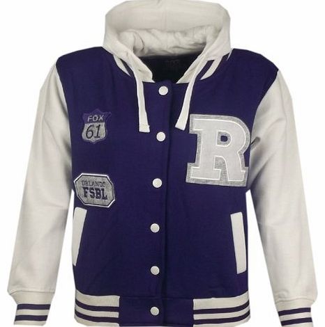 Unisex Kids Baseball R Fashion Hooded Jacket - Purple - 9-10 Years