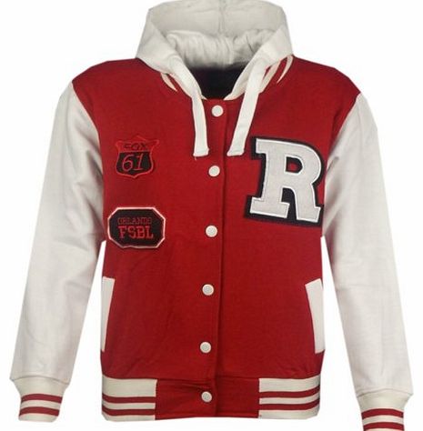 a2z4kids Unisex Kids Baseball R Fashion Hooded Jacket - Red - 7-8 Years