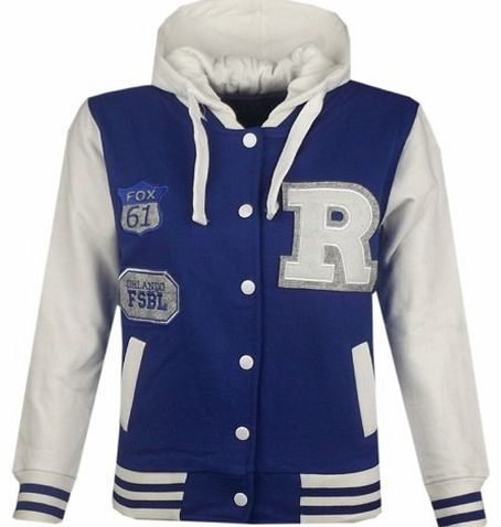 Unisex Kids Baseball R Fashion Hooded Jacket - Royal Blue - 11-12 Years