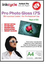 A4 Inkjet Papers. Pro Photo Gloss 175 Instant Dry Microporous Coated Photo Paper175gms (A4) - 20 sheets