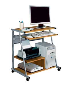 Metal and Beech Effect Computer Desk Trolley