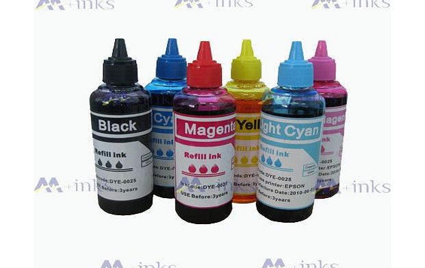 AA inks 6x100ml (Black Cyan Magenta Yellow Light-cyan Light-Magenta) Bulk Ink Refills for Epson Printers and CISS ink Systems