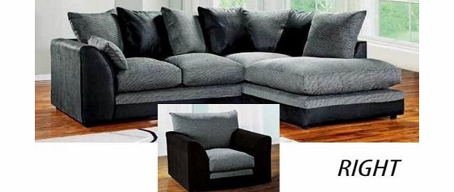 Abakus Direct Dylan Byron Corner Sofa Black amp; Charcoal Right or Left with Matching Footstool (Black Right and Matching Footstool)