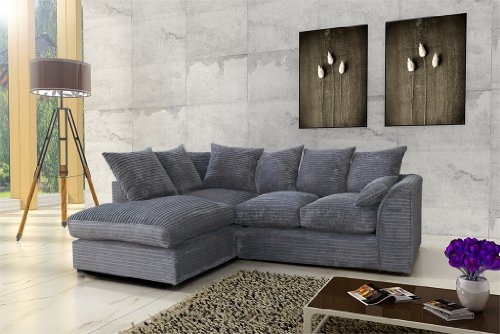 Porto Jumbo Cord Corner Sofa, Settee, Full Chenille Cord Fabric in Grey (Grey Left)