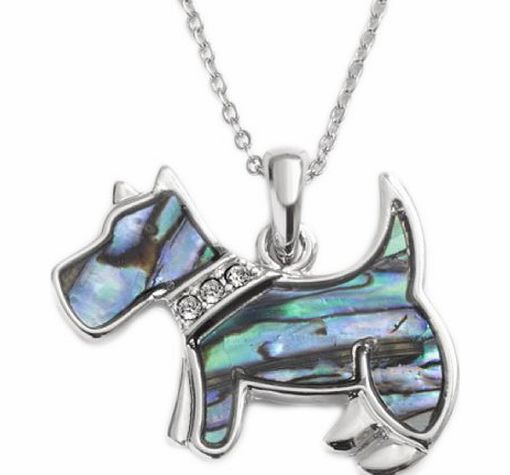 Abalone Inlaid abalone shell Scottie dog pendant necklace with inset stone collar on chain
