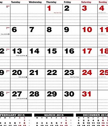 AbbeyShake 2015 one month to view black and red monthly calendar planner (A4 approx size)