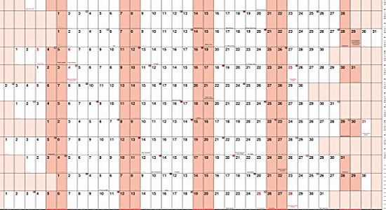 AbbeyShake 2015 UK unmounted year wall planner - red colour