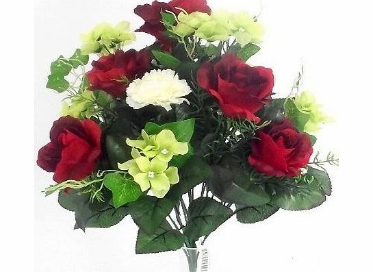 AbigailRose AN ARTIFICIAL BUSH of RED ROSE WHITE CARNATION amp; GREEN HYDRANGEA FLOWER BOUQUET ARRANGEMENT