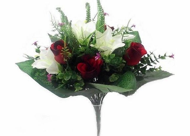 AbigailRose ARTIFICIAL SILK MIXED BUSH RED WHITE LILY ROSE FLOWER BOUQUET ARRANGEMENT