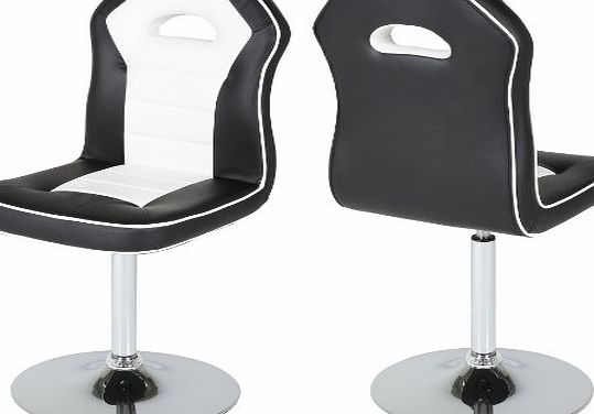 AC Design Furniture Aubame 49197 Set of 2 Swivel Dining Chairs with Black / White Faux Leather Seats and White Welted Seams