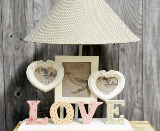AcaciaHome 46cm Cottage Style Beige Spot Shade with Love Photo Frame Table Childrens Bedroom Bedside Lamp