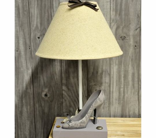 AcaciaHome 46cm French Chic Ladies High Heel Shoe Bedroom Table Lamp with Linen Shade