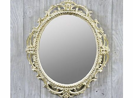 AcaciaHome Shabby Chic Vintage Style Reproduction Antique Cream Ornate Oval Wall Mirror 54x42cm