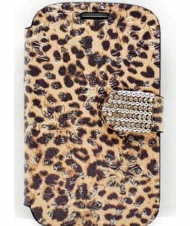 Samsung Galaxy S3 i9300 Leopard Print Diamante Diamond Jewellery Incased PU Leather Purse Wallet Case With Credit Bank Charge Card Slots Accessories Smartphone Mobile Phone Cover