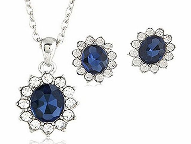Accessorize-me. Accessorize-me Silver Tone Blue Oval Shape Gemstone Pendant Necklace amp; Earrings Set