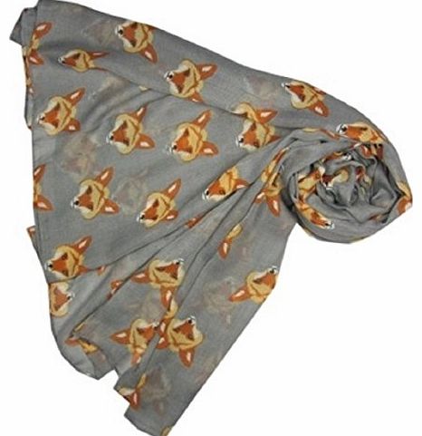New Ladies Girls Foxy Fox Print Winter Scarf Neck Wrap Shawl Wrap (GREY)