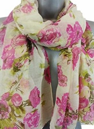 Accessorize-me. New Ladies Soft Large Floral Rose Print Maxi Scarf Hijab Wrap 8 Colours Ideal as a gift. exclusive to Accessorize-me. (CREAM)