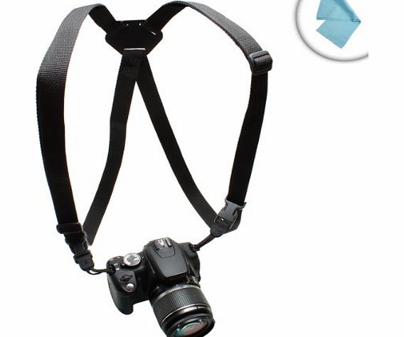 Adjustable DSLR Camera Harness Chest Strap System w/ Universal Design for Nikon , Canon , Sony , Pentax , Olympus Panasonic , Fujifilm , Samsung amp; More Digital SLR Cameras *Includes Bonus Cleaning