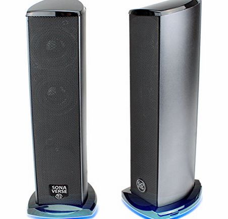 GOgroove SonaVERSE TI 2.0 USB Multimedia Computer Speaker Stereo Set with Blue LED GLOW Lights , Volume amp; Light Switch amp; Powerful Passive Subwoofer for Desktop / Laptop Computers- Works with A
