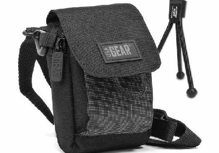 USA Gear Black Compact Digital Camera Case Travel Pouch with Portable Mini Tripod , Shoulder Strap amp; Belt Loop - Will fit Nikon Coolpix L31 , L32 / S3700 , S2900 amp; More Select Canon , Samsung 